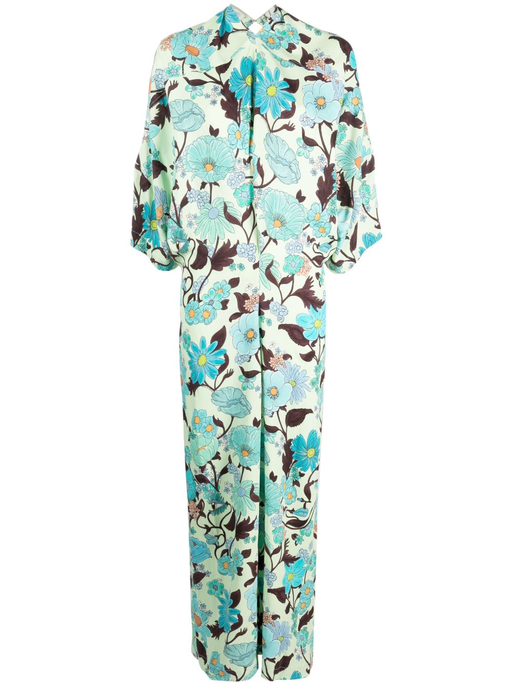 Stella McCartney Garden 印花绉纱长款连衣裙 - 绿色