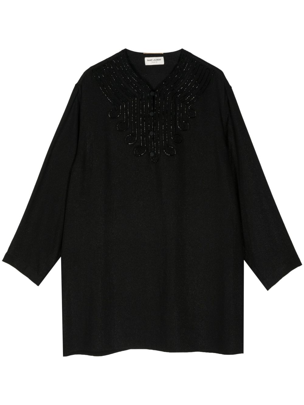 Saint Laurent Pre-Owned 长袖珠饰连衣裙 - 黑色