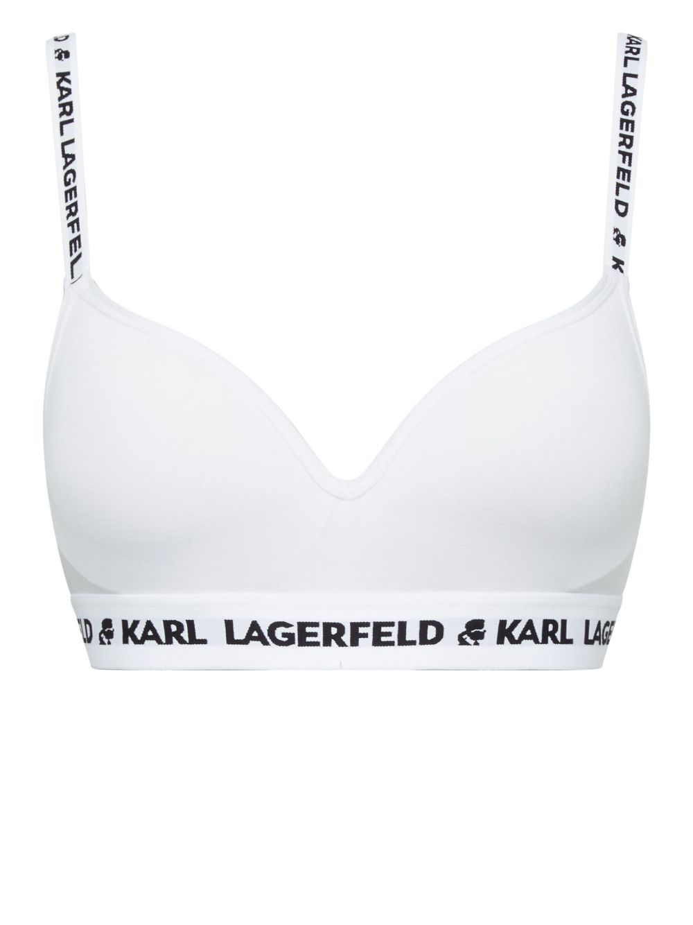 Karl Lagerfeld logo织带填充文胸 - 白色