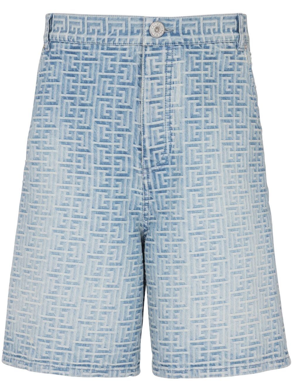 Balmain 经典logo印花牛仔短裤 - 蓝色