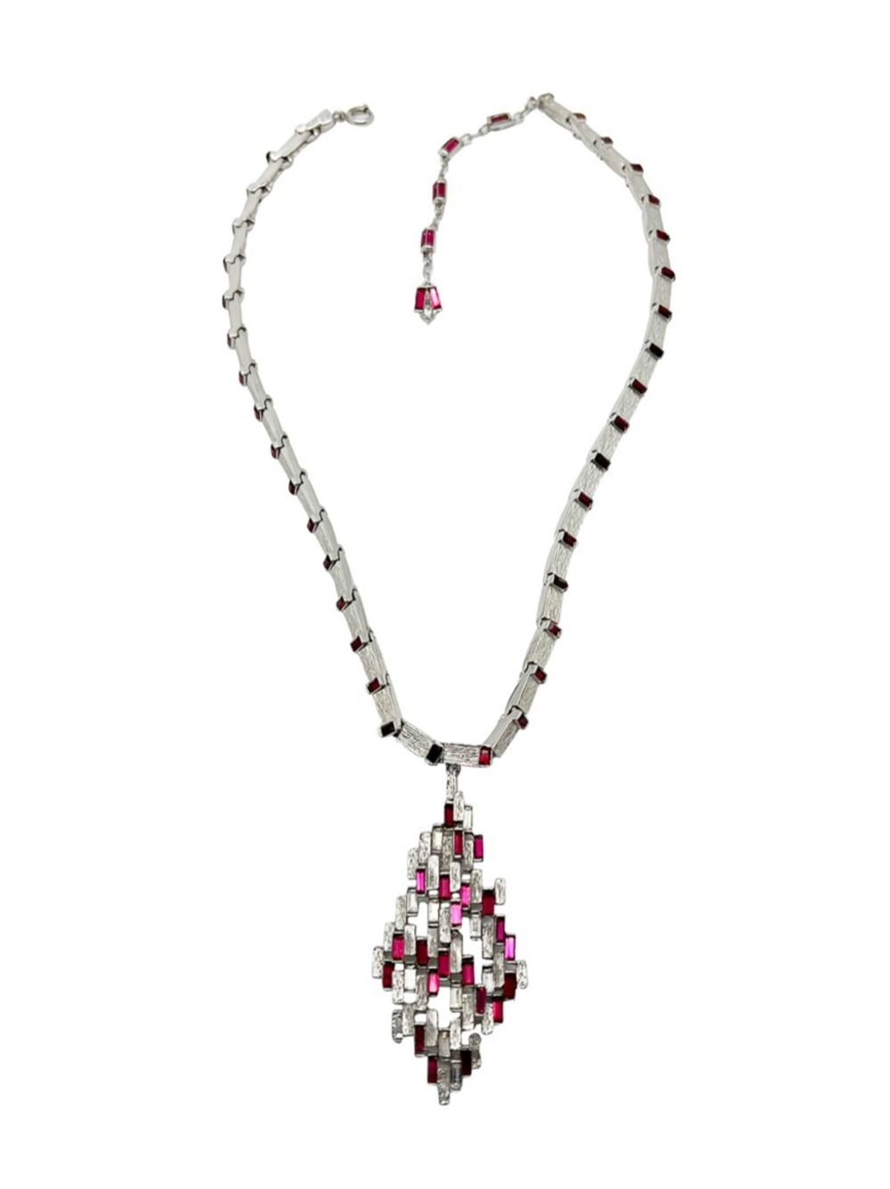 Jennifer Gibson Jewellery Vintage Modernist Ruby Crystal Necklace 1960s - 红色