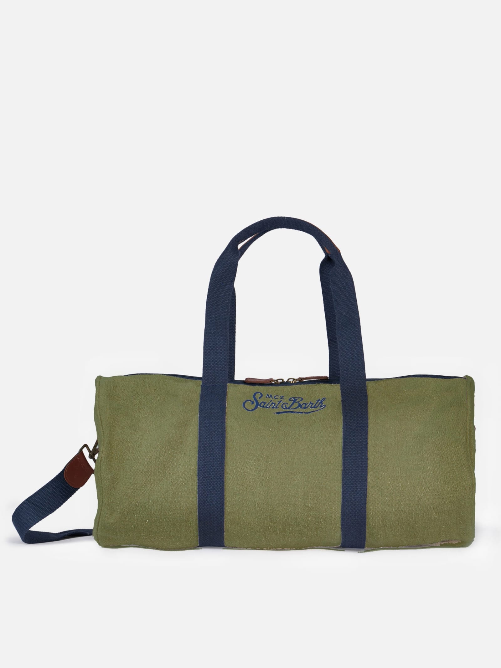 MC2 Saint Barth Green Linen Travel Duffle Bag Jetleg