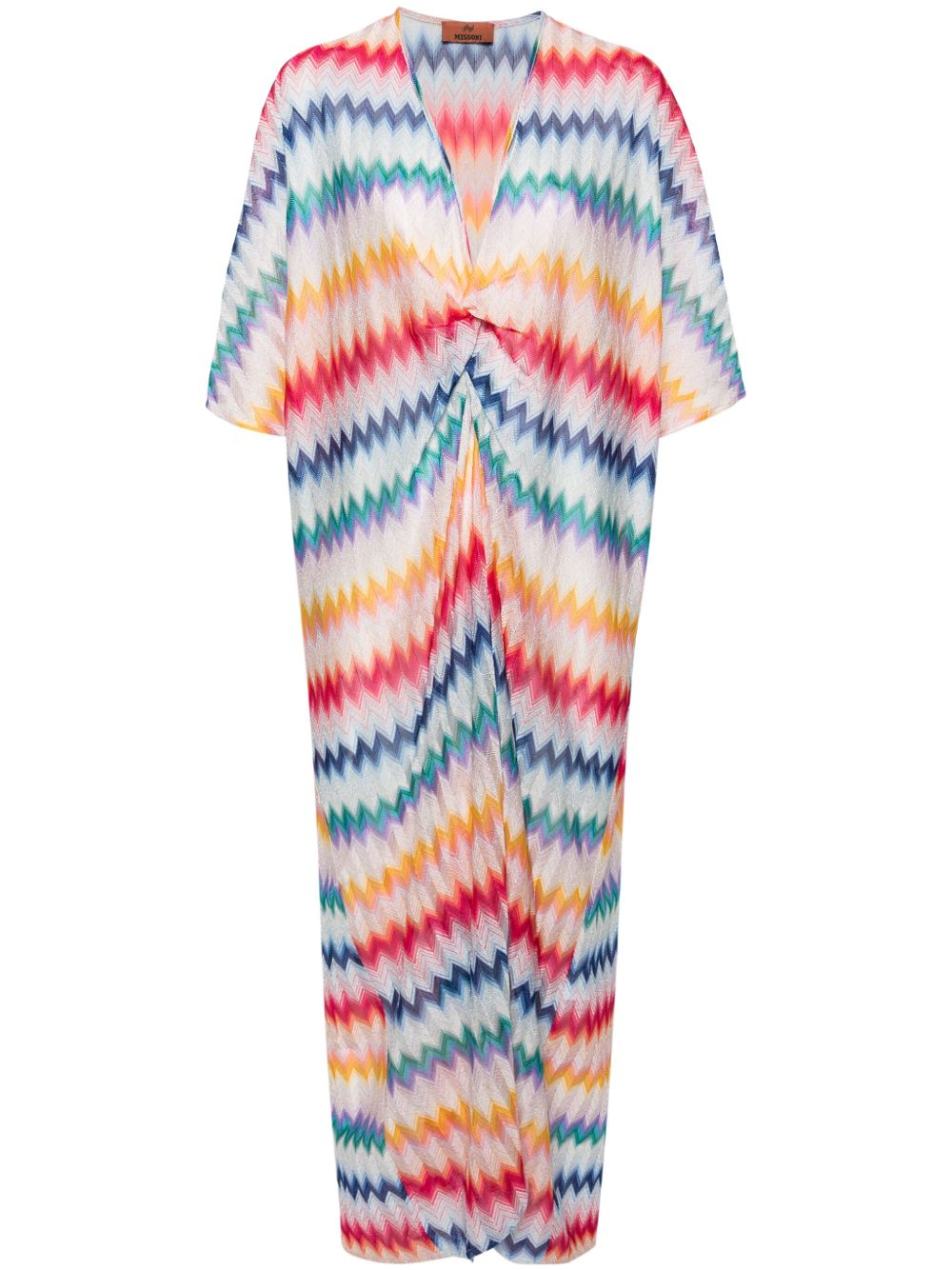 Missoni z字形图案编织超长斗篷式连衣裙 - 白色