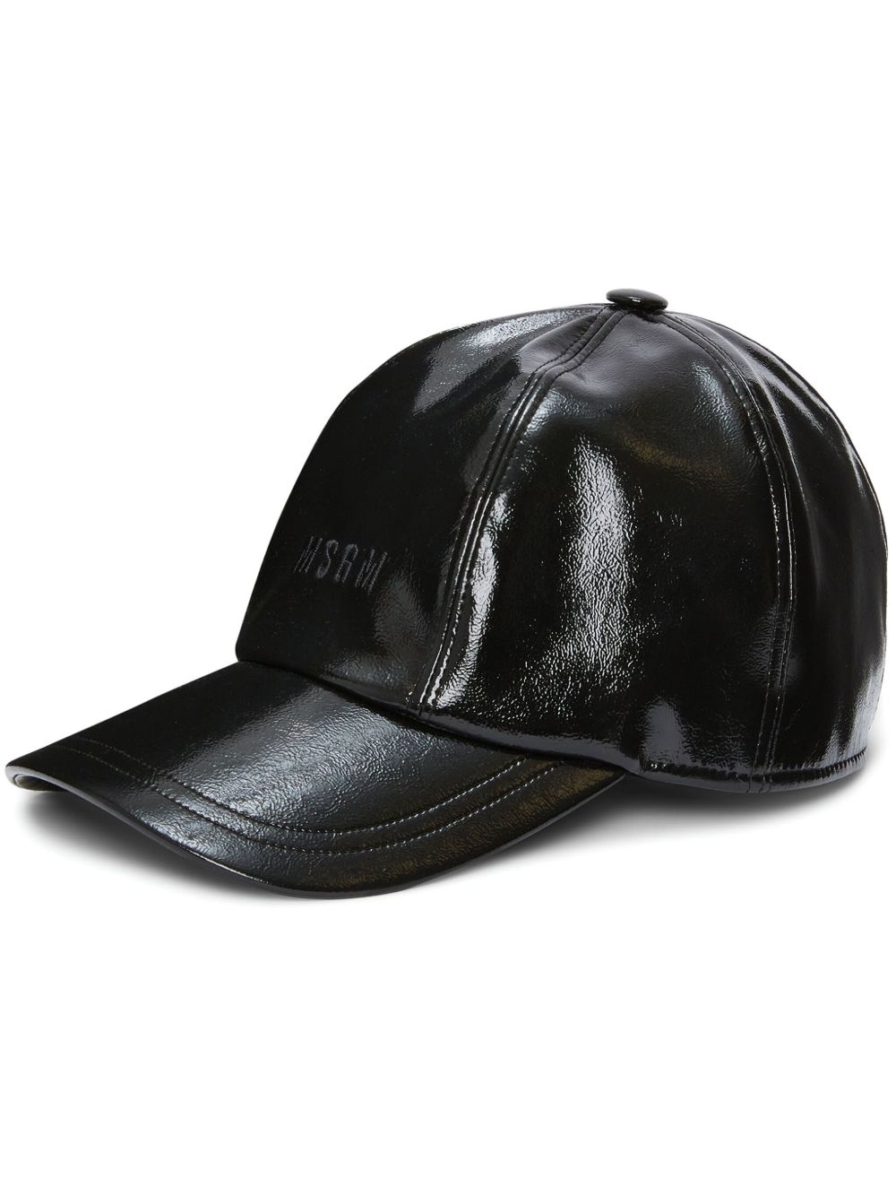 MSGM logo刺绣人造皮革棒球帽 - 黑色
