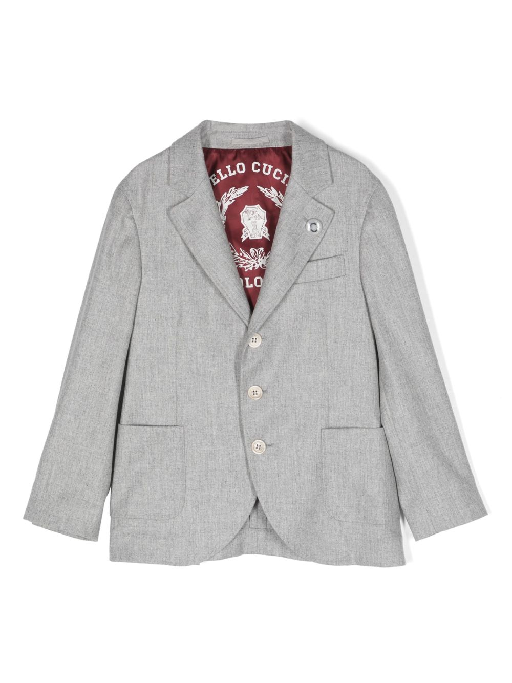 Brunello Cucinelli Kids 单排扣羊毛混纺法兰绒西装夹克 - 灰色