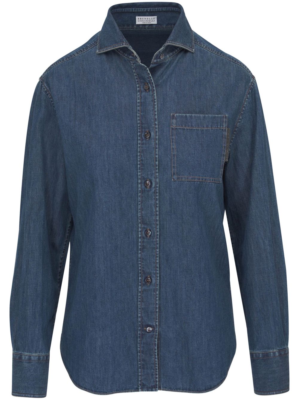 Brunello Cucinelli Monili 珠饰缀饰牛仔衬衫 - 蓝色