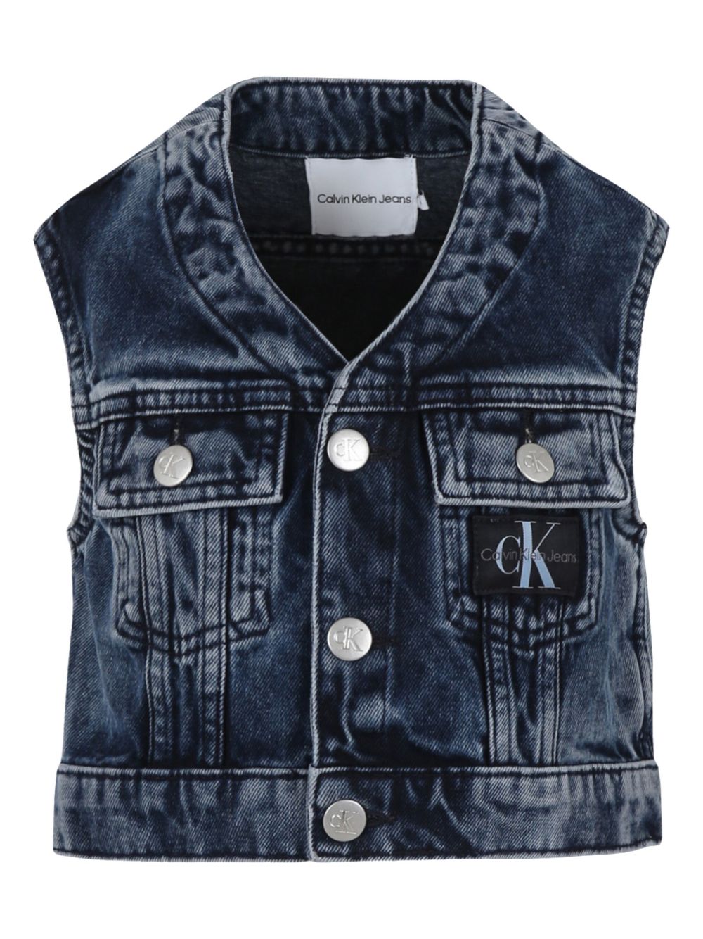 Calvin Klein Kids logo贴花牛仔马甲 - 蓝色