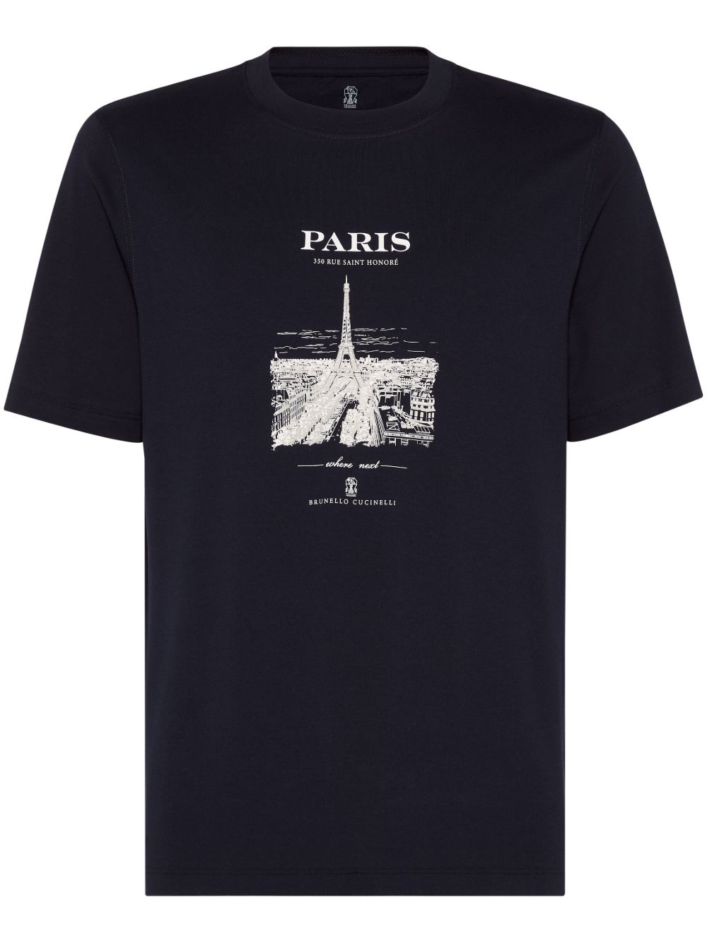 Brunello Cucinelli Paris 图案印花棉T恤 - 蓝色