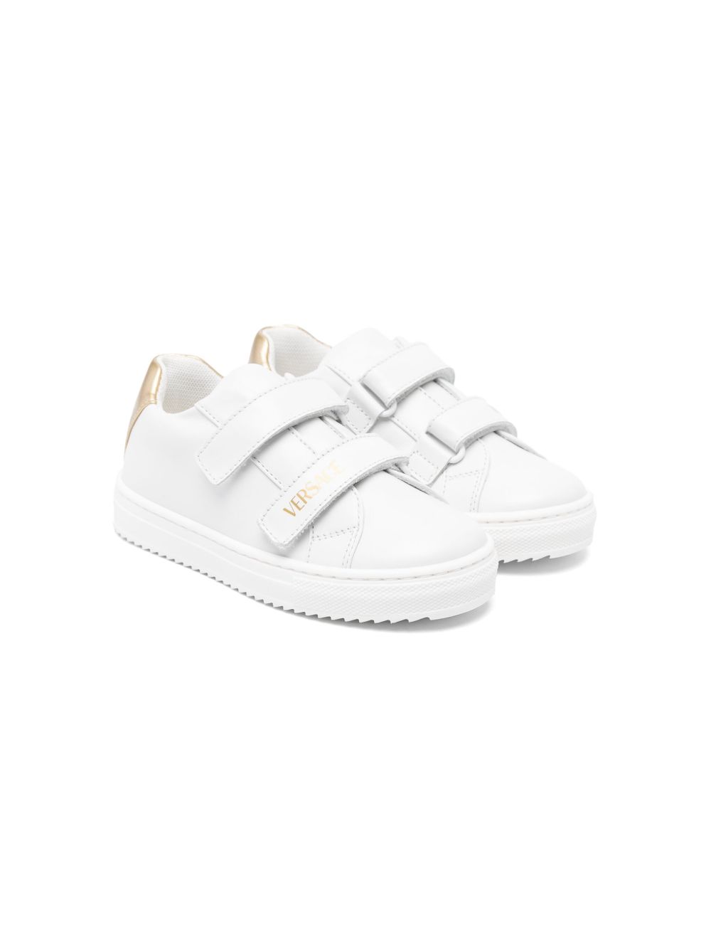 Versace Kids logo印花皮质运动鞋 - 白色