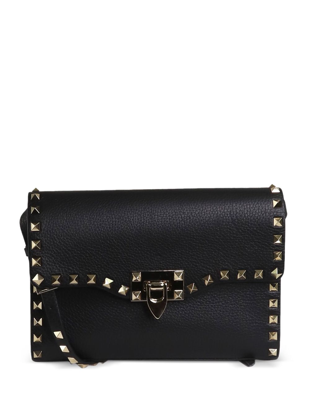 Valentino Garavani Pre-Owned Rockstud 皮质翻盖单肩包（典藏款） - 黑色