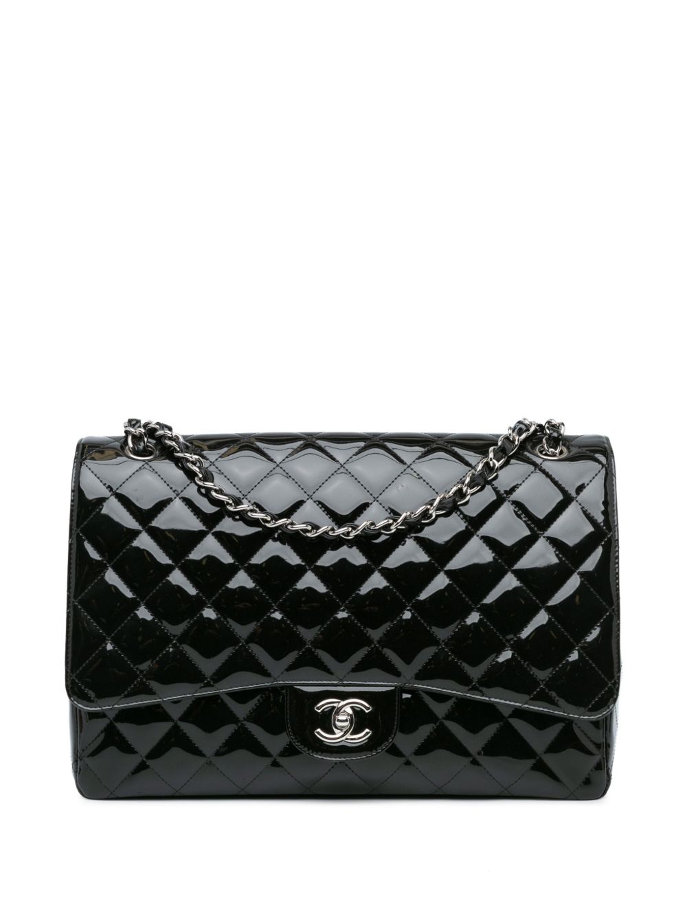 CHANEL Pre-Owned Maxi Classic Patent Double Flap 单肩包（2009-2010年典藏款） - 黑色