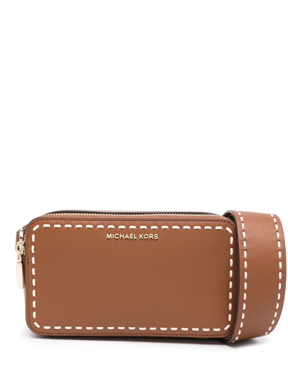 Michael Michael Kors 缝线细节皮质单肩包 - 褐色