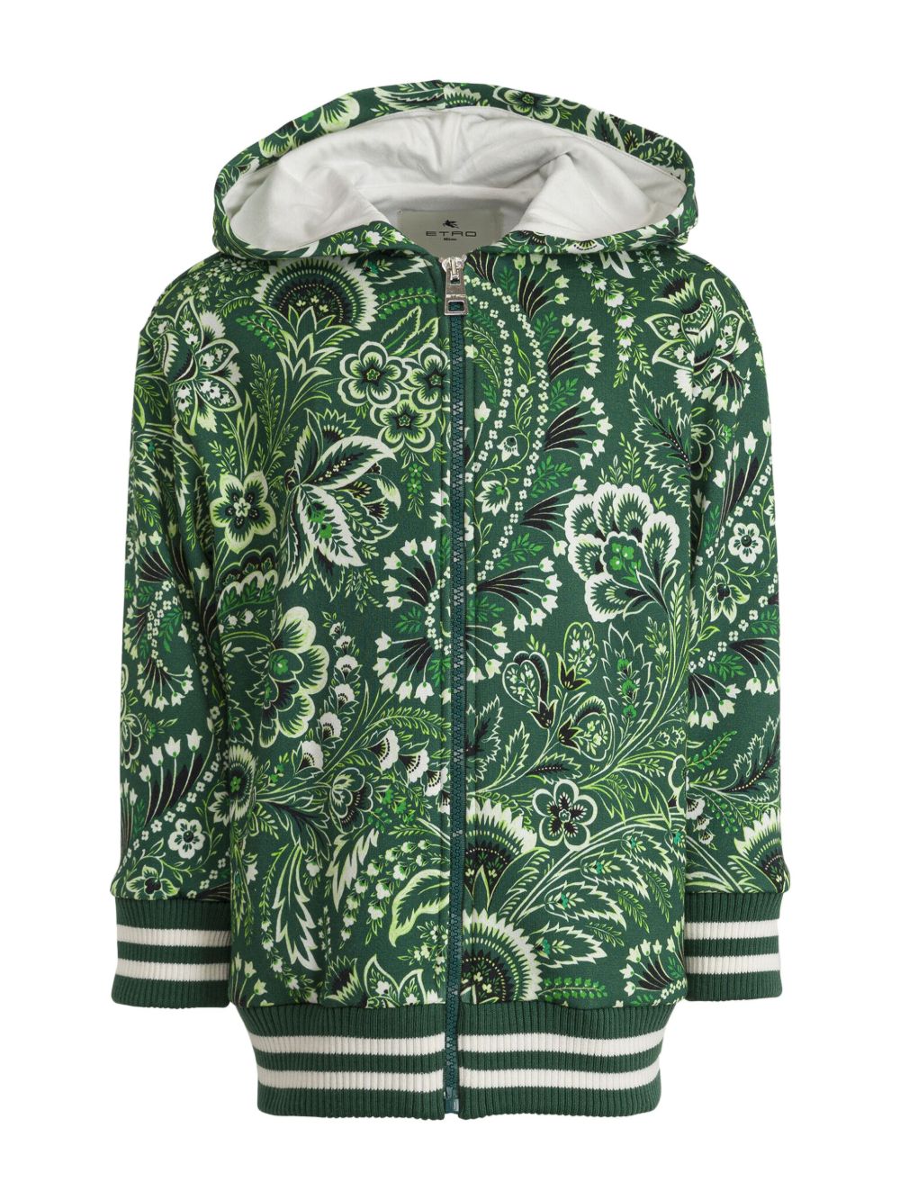ETRO KIDS 佩斯理印花拉链连帽衫 - 绿色
