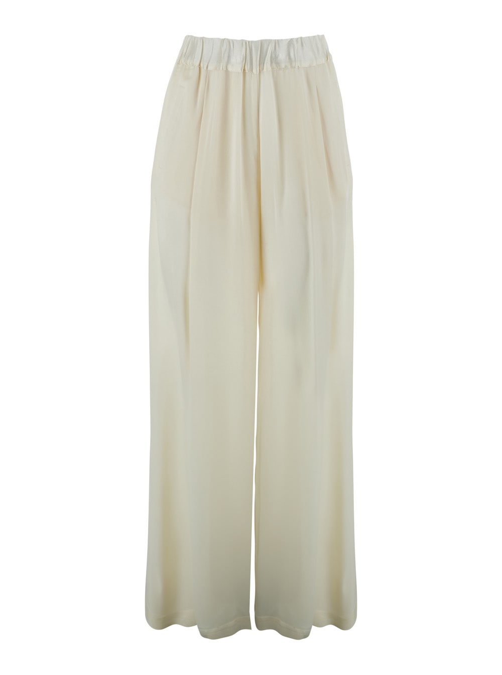 SEMICOUTURE jhonny White Pants With Pleated Details And Elastic Waist In Silk Blend Woman