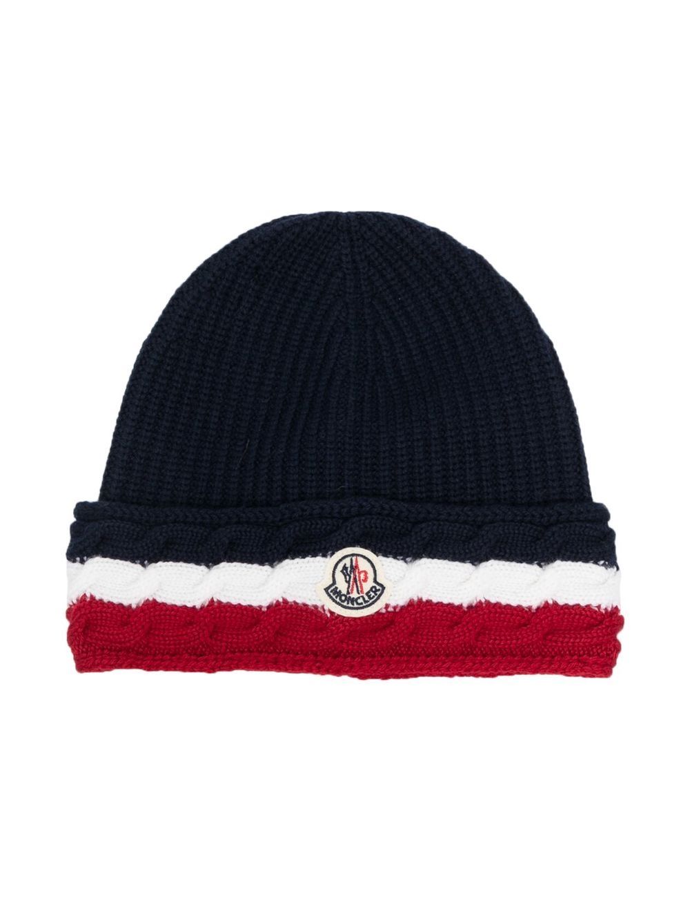 Moncler Enfant 盟可睐 Enfant 经典条纹logo套头帽 - 蓝色