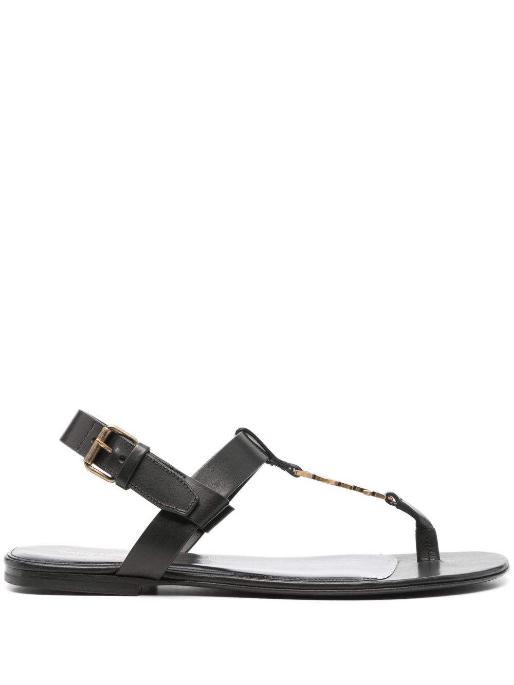 Saint Laurent Cassandre 标牌皮质凉鞋 - 黑色