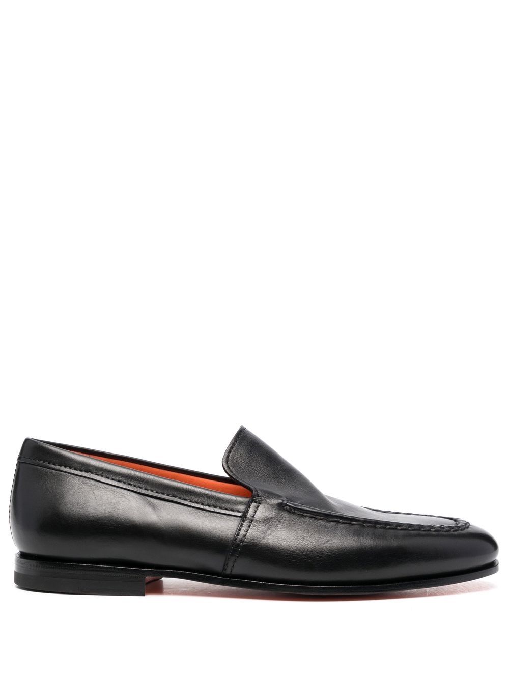 Santoni 杏仁形鞋头皮质乐福鞋 - 黑色