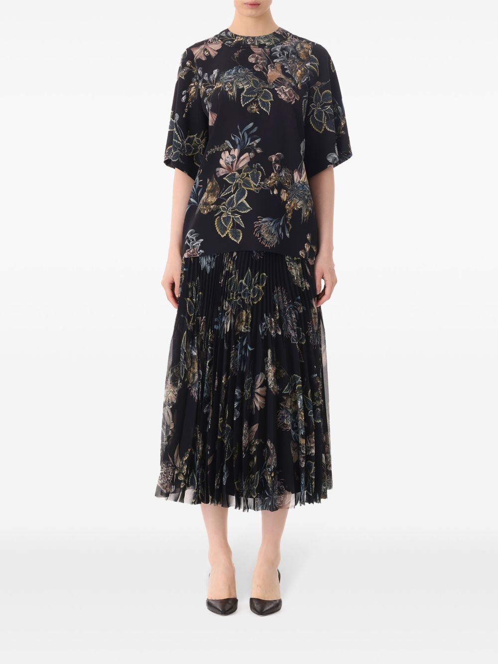 Jason Wu Collection 森林花卉百褶半身裙 - 黑色