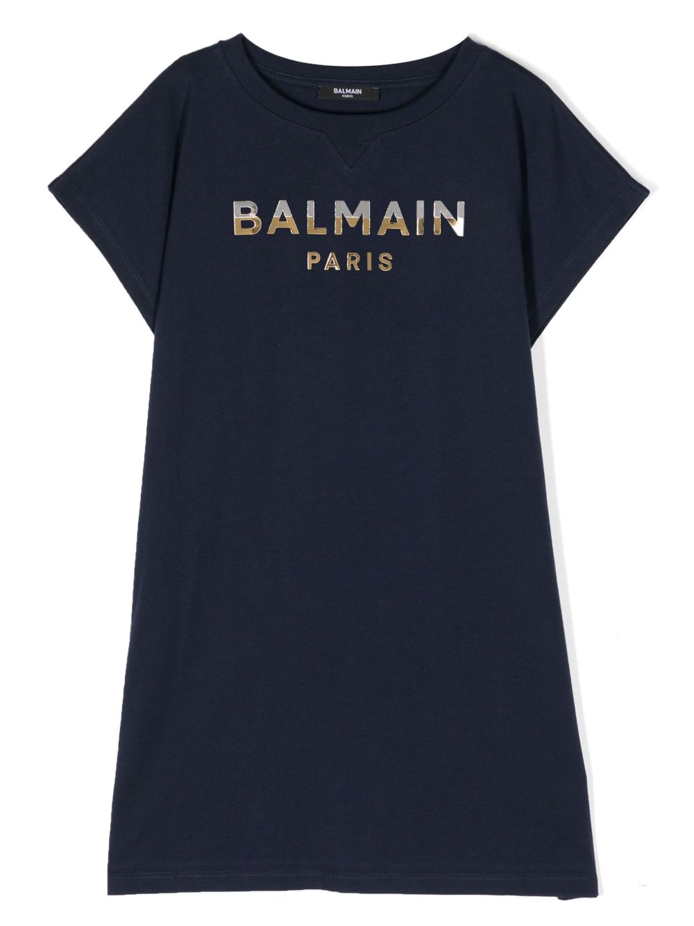 Balmain Kids logo印花T恤式连衣裙 - 蓝色