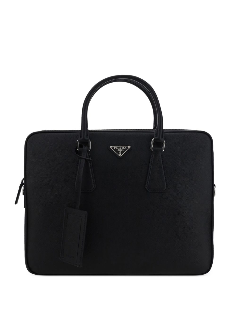 Prada 三角形logo皮质公文包 - 黑色