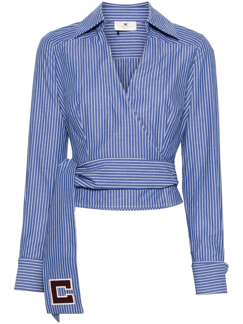 Elisabetta Franchi logo印花条纹衬衫 - 蓝色