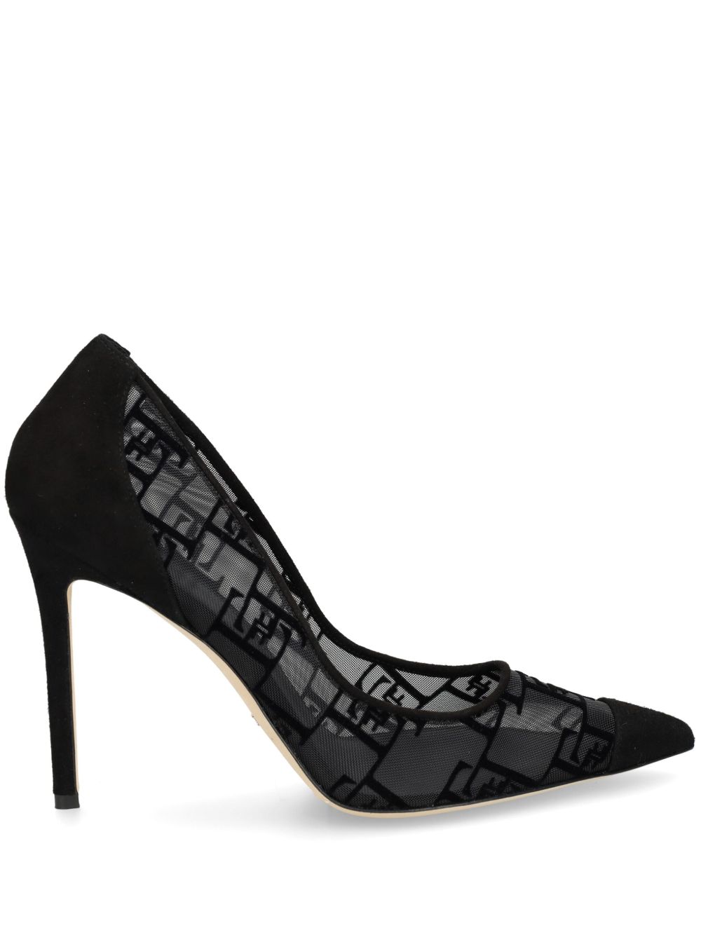 Elisabetta Franchi logo植绒薄纱高跟鞋 - 黑色