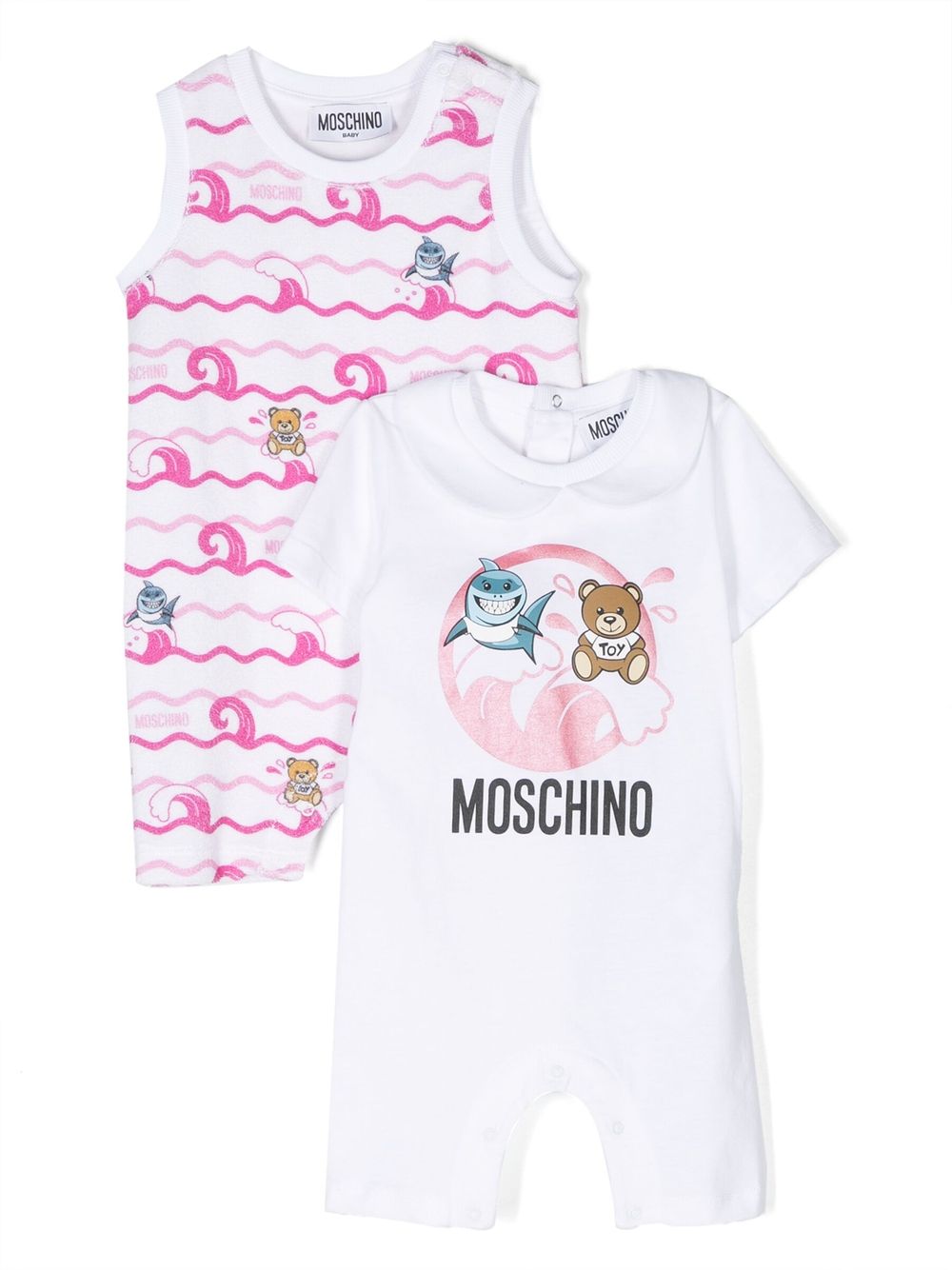 Moschino Kids logo印花棉连体衣（两件装） - 白色