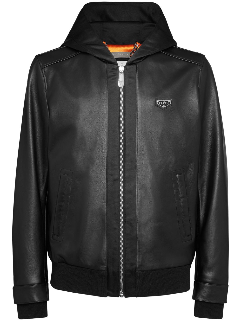 Philipp Plein 皮质连帽飞行员夹克 - 黑色