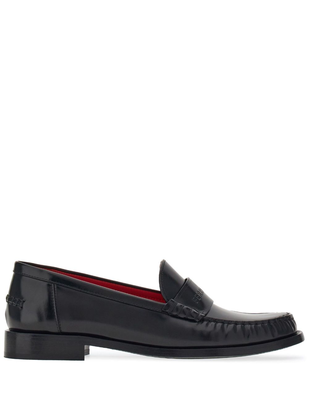 Ferragamo logo凹面压花皮质乐福鞋 - 黑色