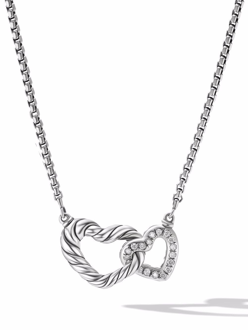 David Yurman 纯银 Cable Collectibles Double Heart 钻石项链 - 银色
