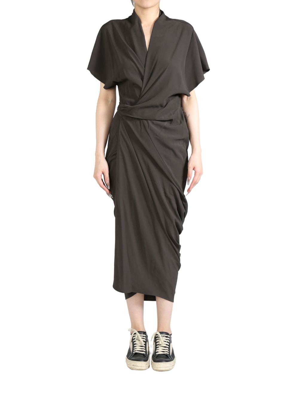 Rick Owens wrap midi dress - 褐色