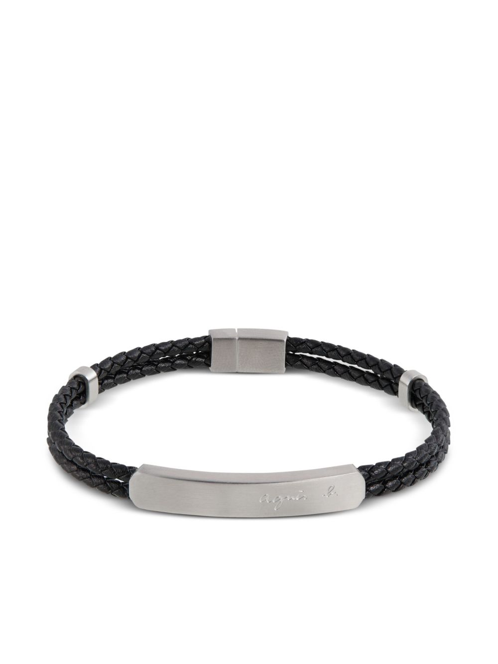 agnès b. logo雕刻皮质手环 - 银色