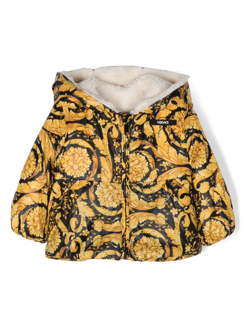 Versace Kids 希腊回纹图案印花蓬松夹克 - 黑色