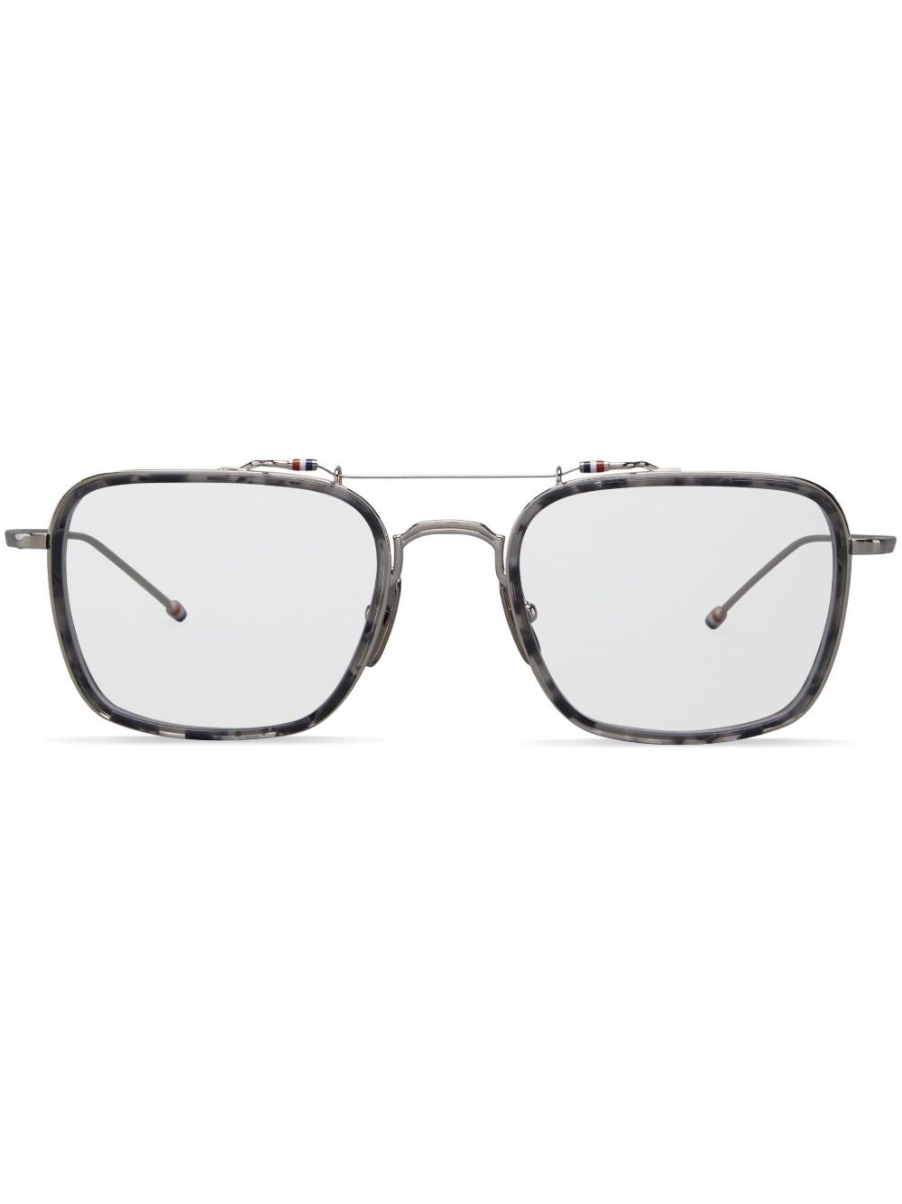 Thom Browne Eyewear 玳瑁纹长方框眼镜 - 灰色
