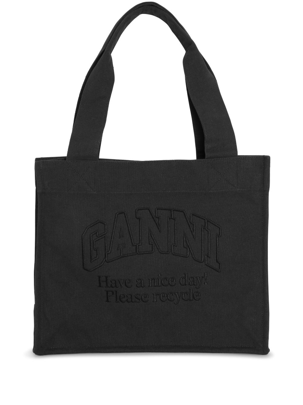 GANNI logo刺绣手提包 - 黑色