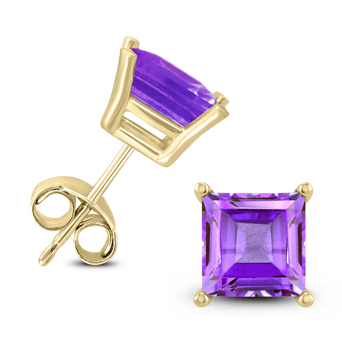 14K Yellow Gold 6MM Square Amethyst Earrings
