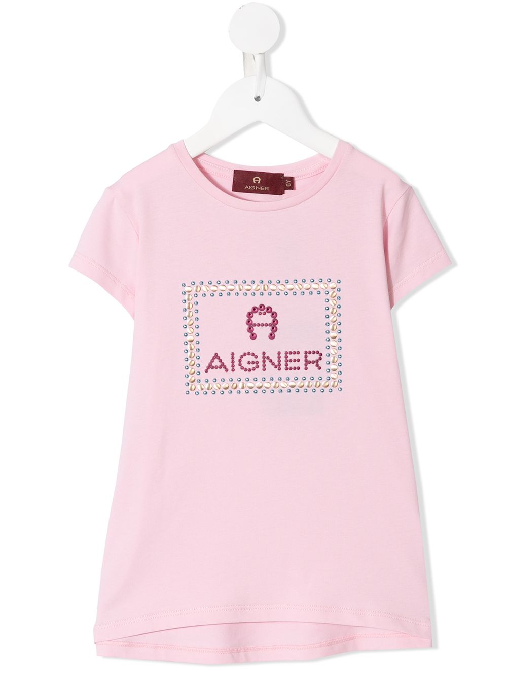Aigner Kids 水钻镶嵌logo T恤 - 粉色