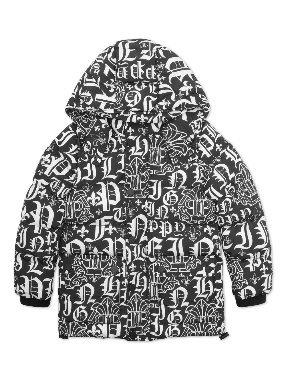 Philipp Plein Junior logo印花蓬松夹克 - 黑色