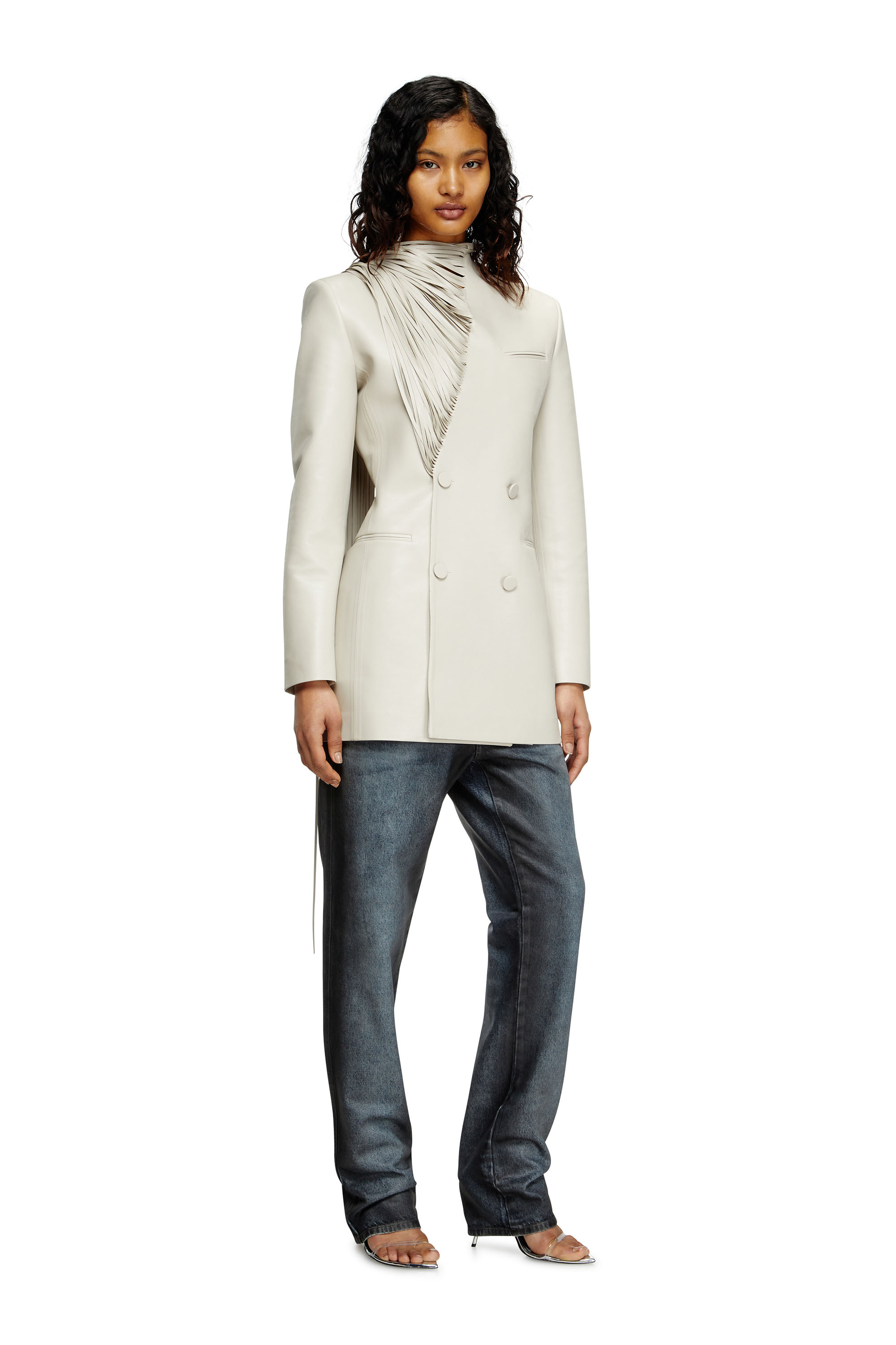 Diesel - Short coat with shredded scarf fringing - Jackets - Woman - Grey