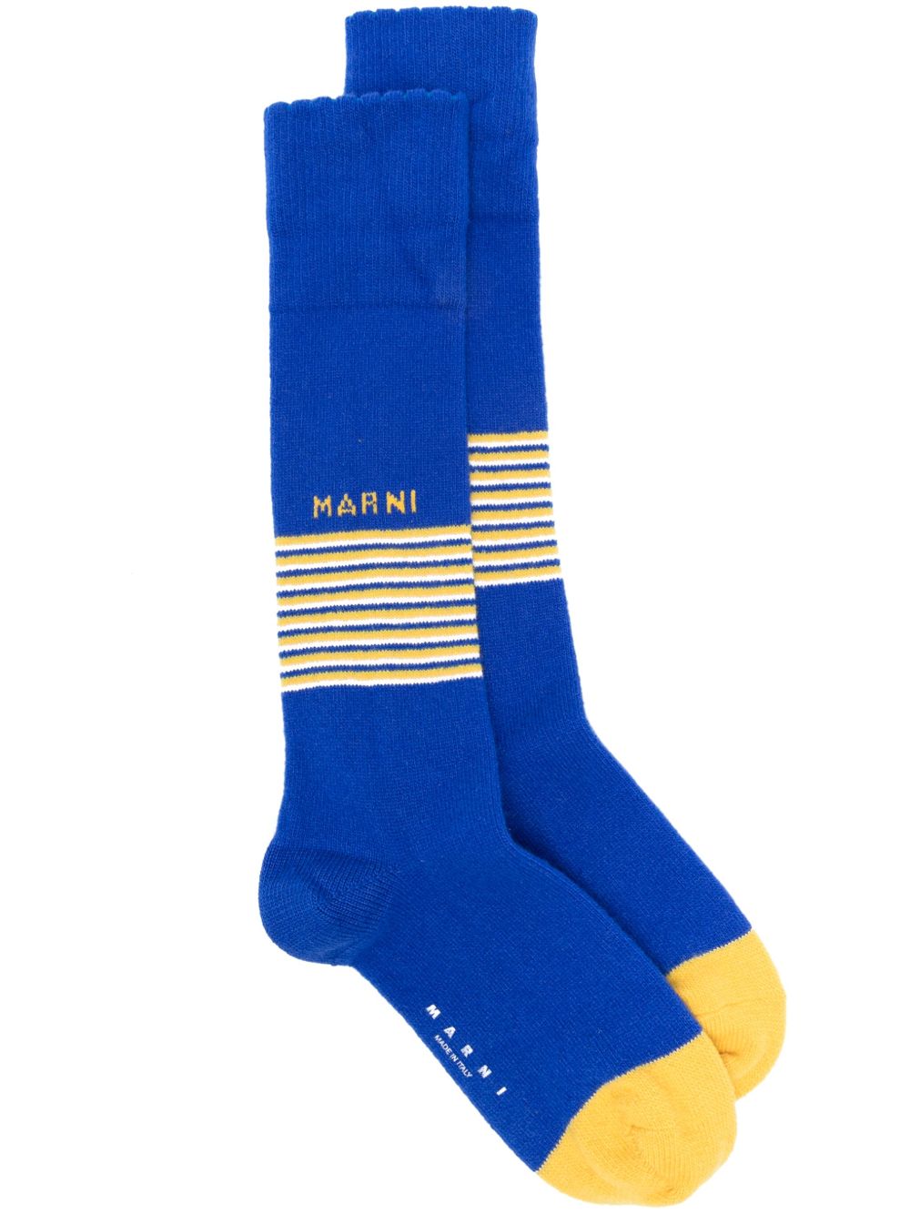 Marni logo提花条纹针织袜 - 蓝色
