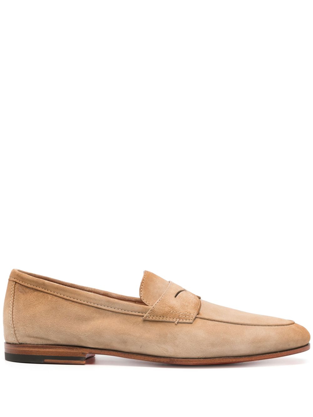 Santoni 绒面皮经典乐福鞋 - 褐色