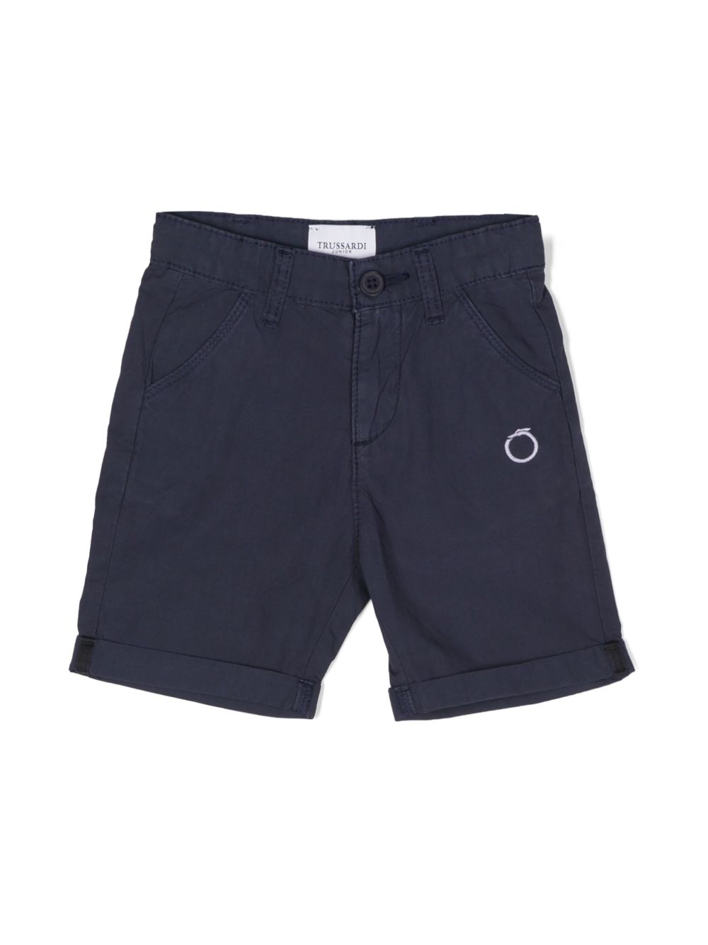 TRUSSARDI JUNIOR logo刺绣卡其短裤 - 蓝色