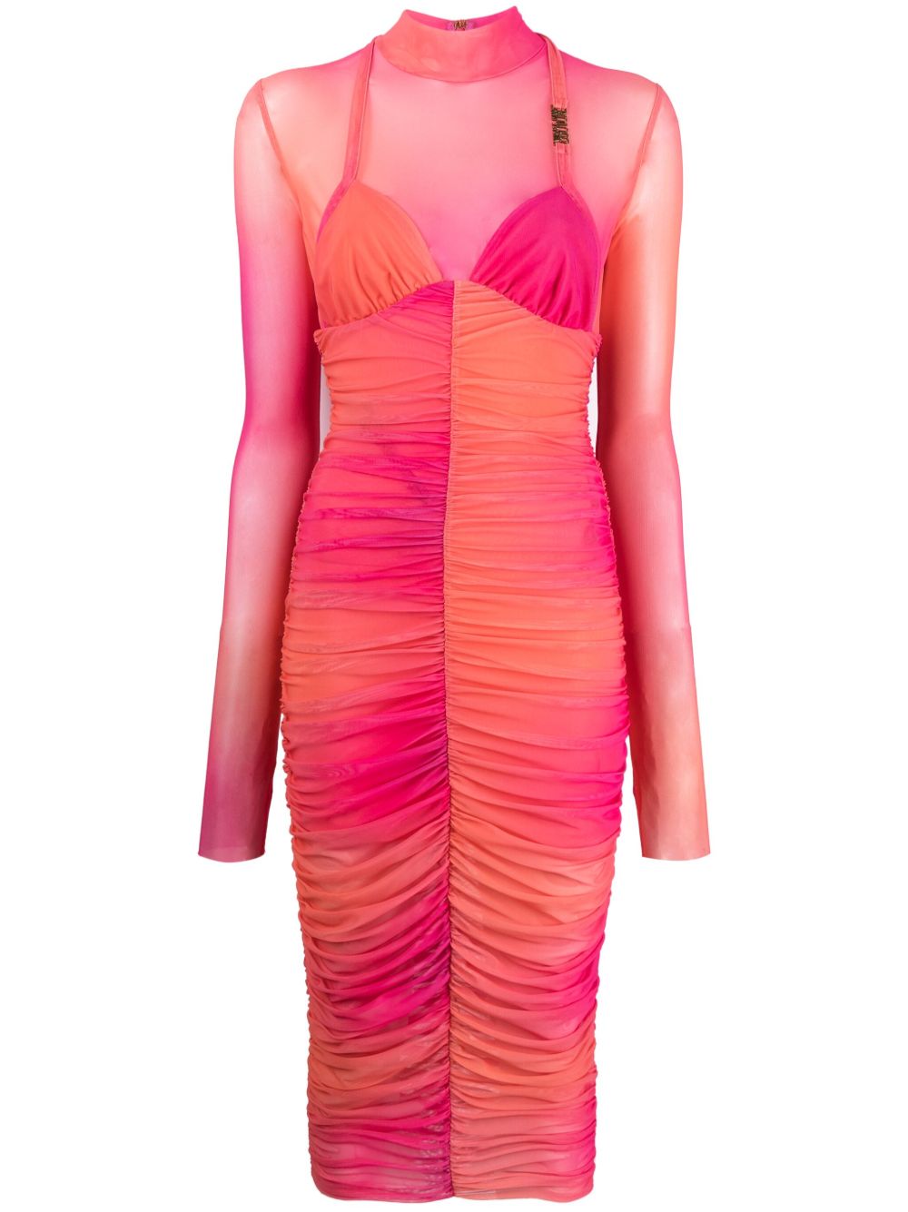 Versace Jeans Couture logo标牌褶饰连衣裙 - 粉色