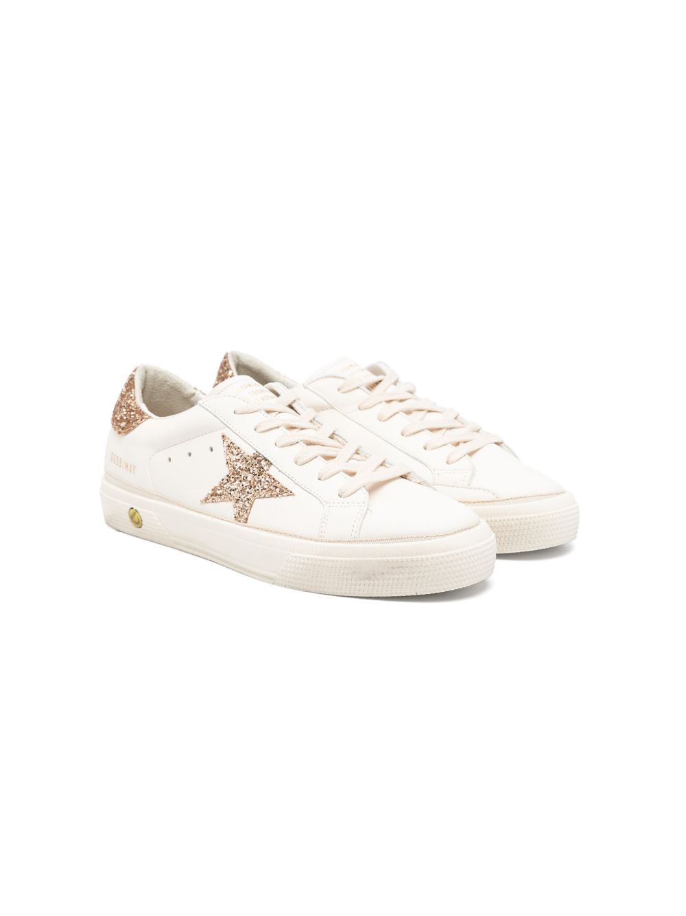 Golden Goose Kids May 亮片金葱细节皮质运动鞋 - 白色