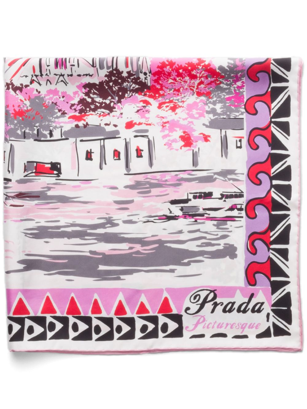Prada Pittoresque Paris 真丝围巾 - 粉色