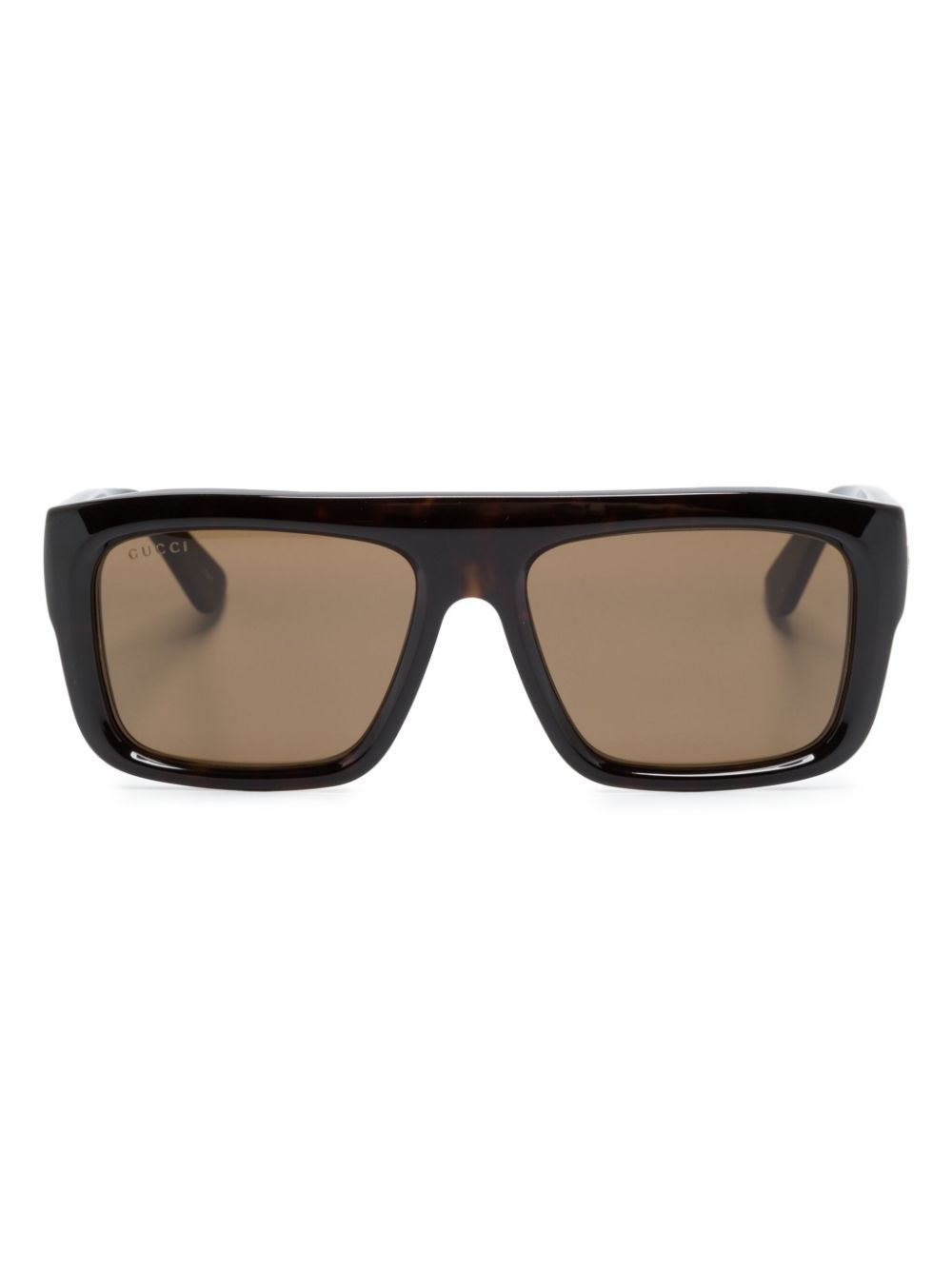 Gucci Eyewear logo雕刻长方形框太阳眼镜 - 褐色