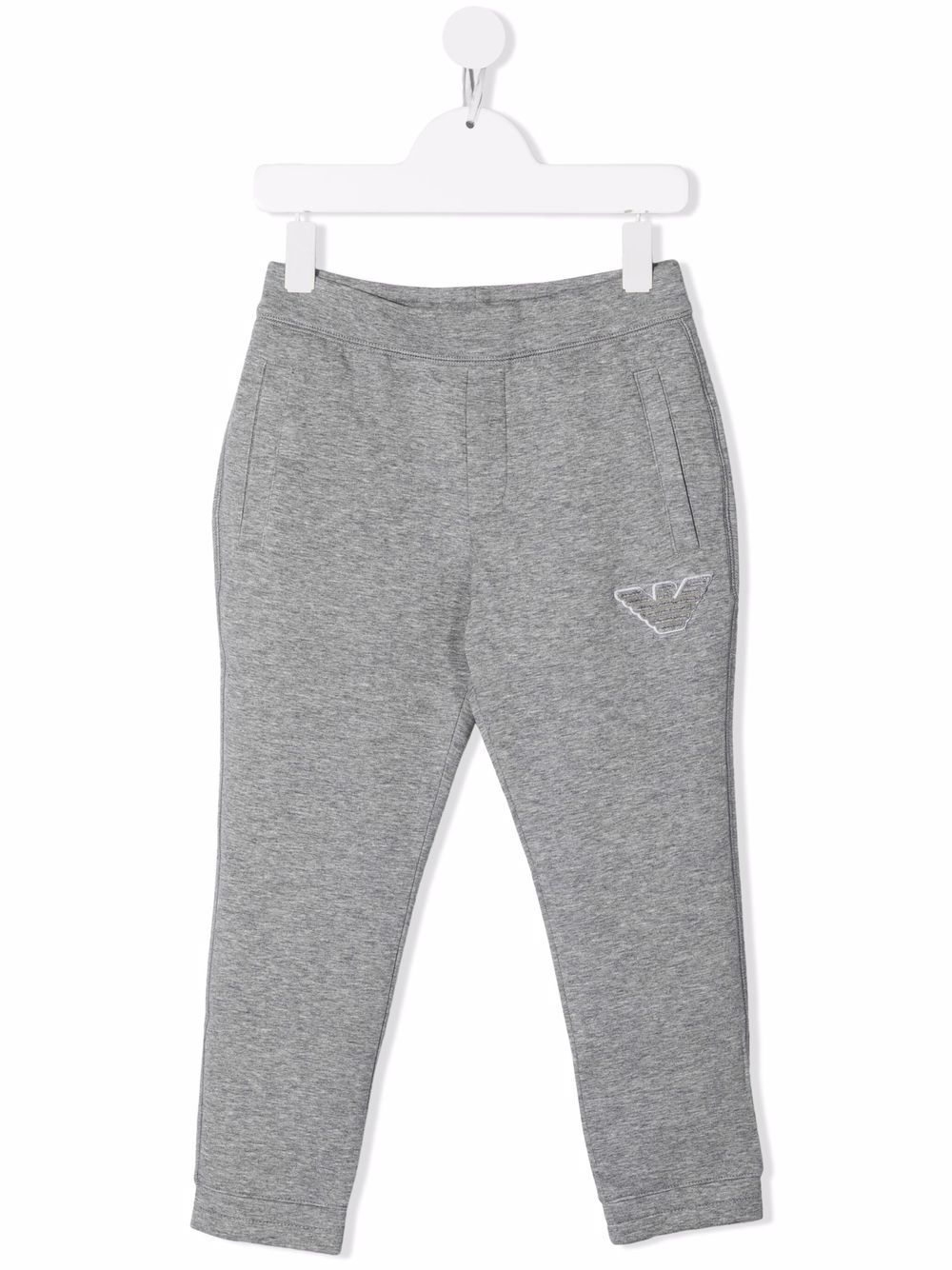 Emporio Armani Kids logo刺绣运动裤 - 灰色