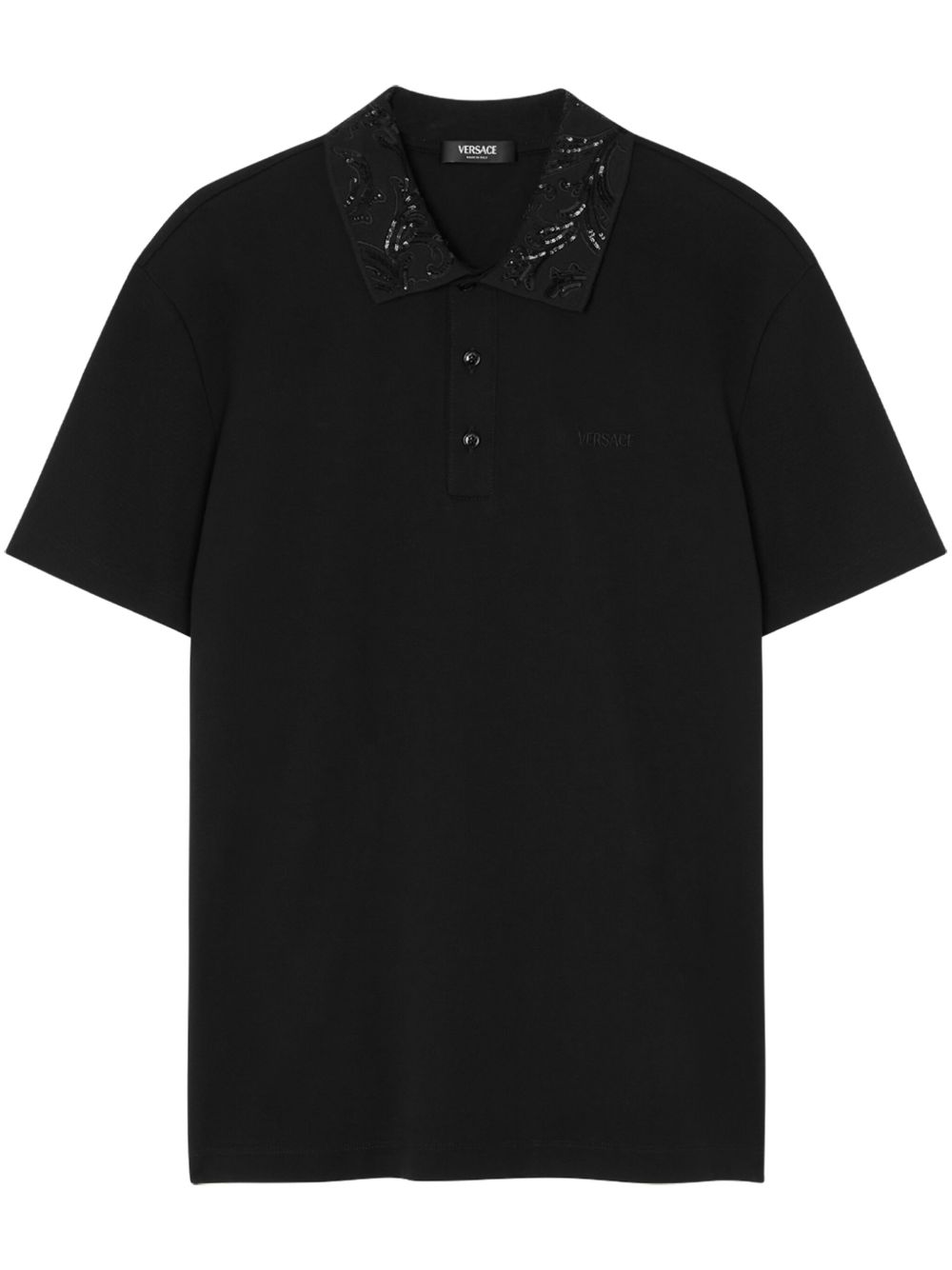Versace Barocco 亮片缀饰polo衫 - 黑色