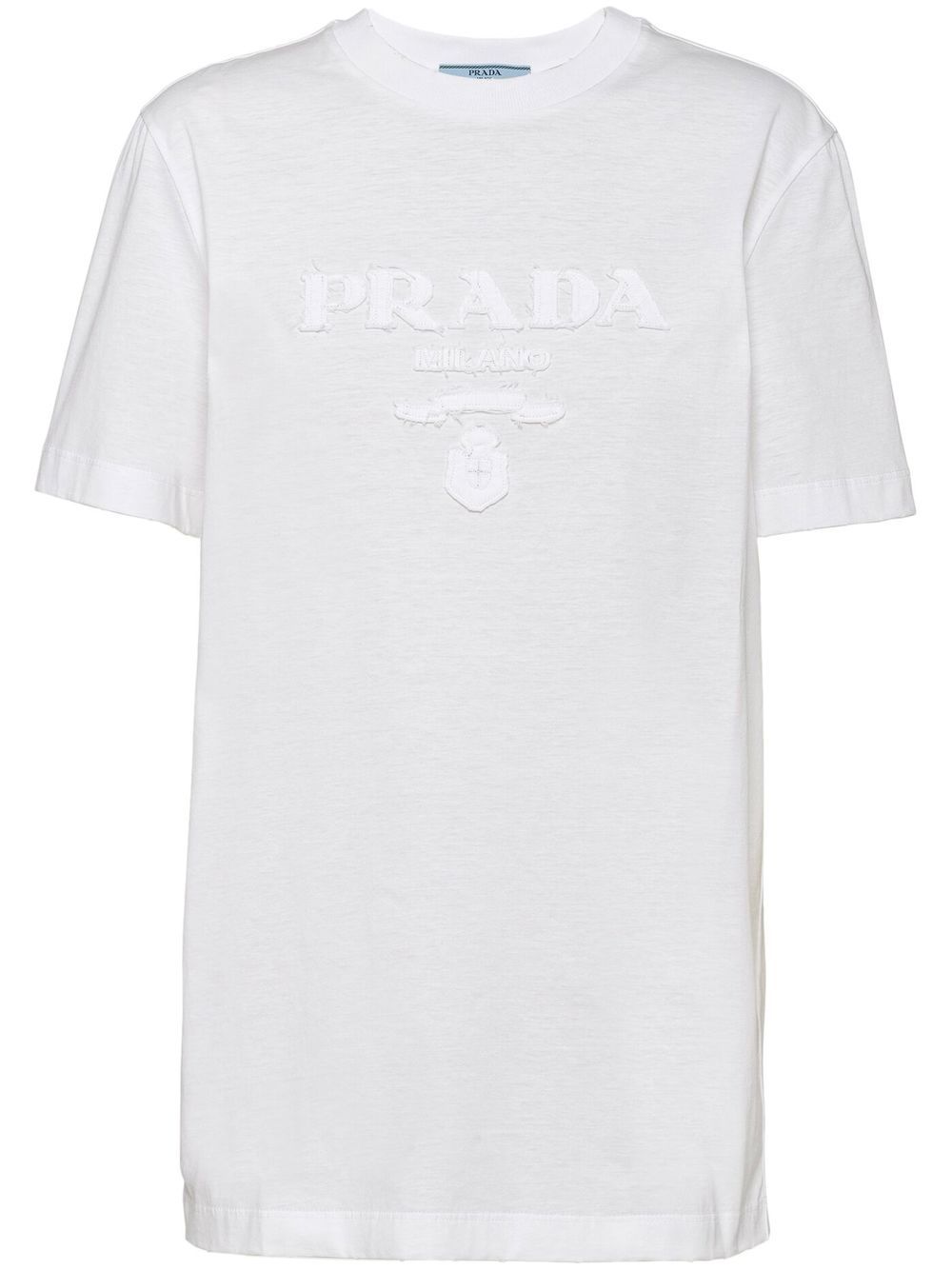 Prada 刺绣平纹针织T恤 - 白色