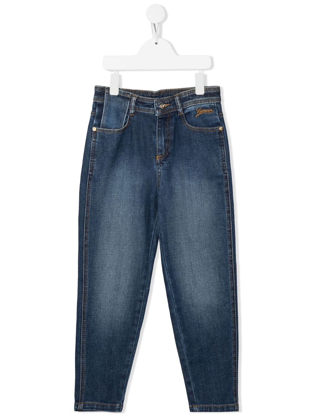 Lanvin Enfant 刺绣logo锥形牛仔裤 - 蓝色